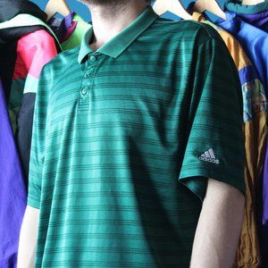 2008 Adidas Green Striped Polo Golf Tee T-Shirt